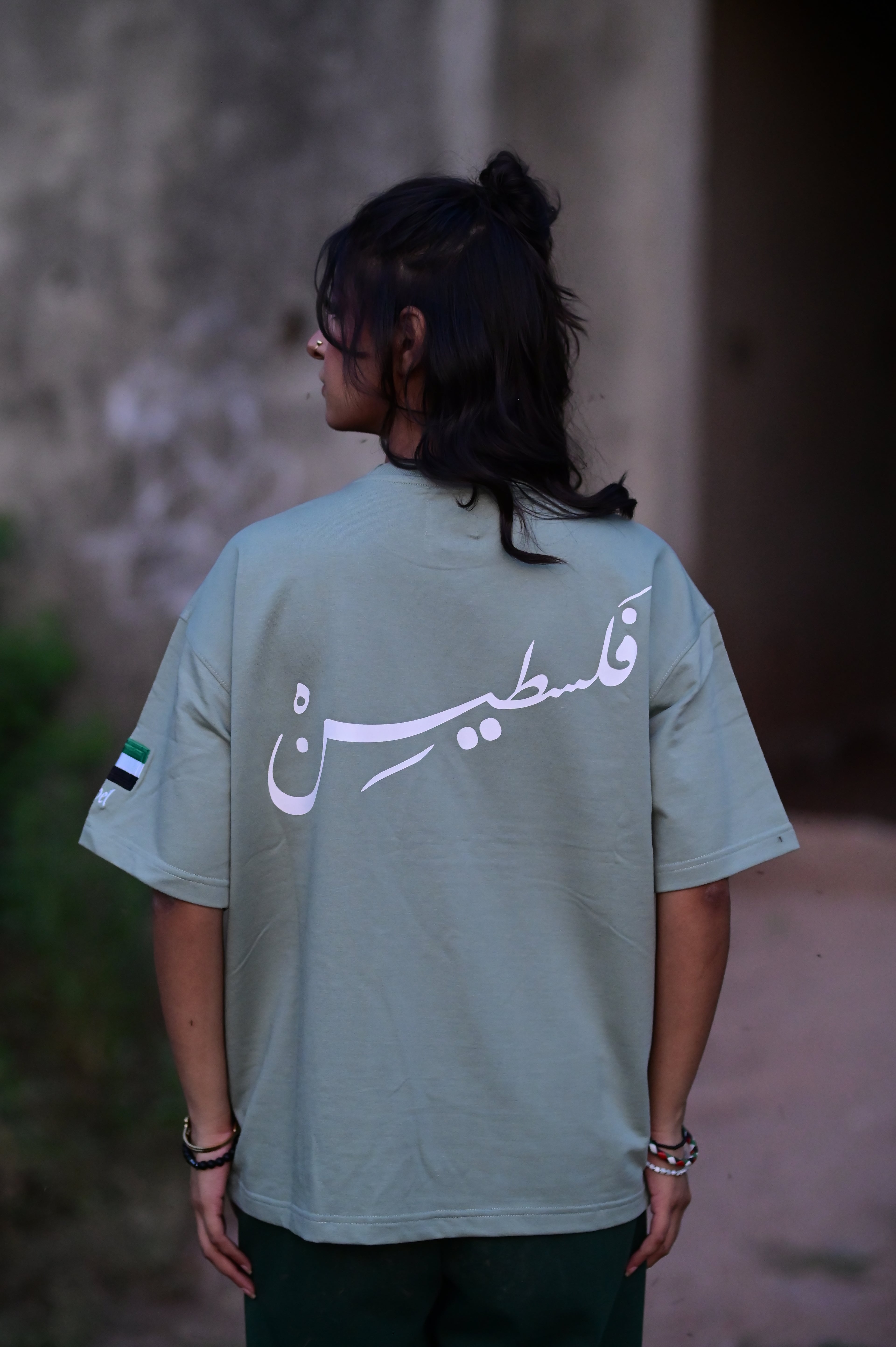 Palestine Solidarity Oversized T-Shirt – Olive Green | French Terry Cotton