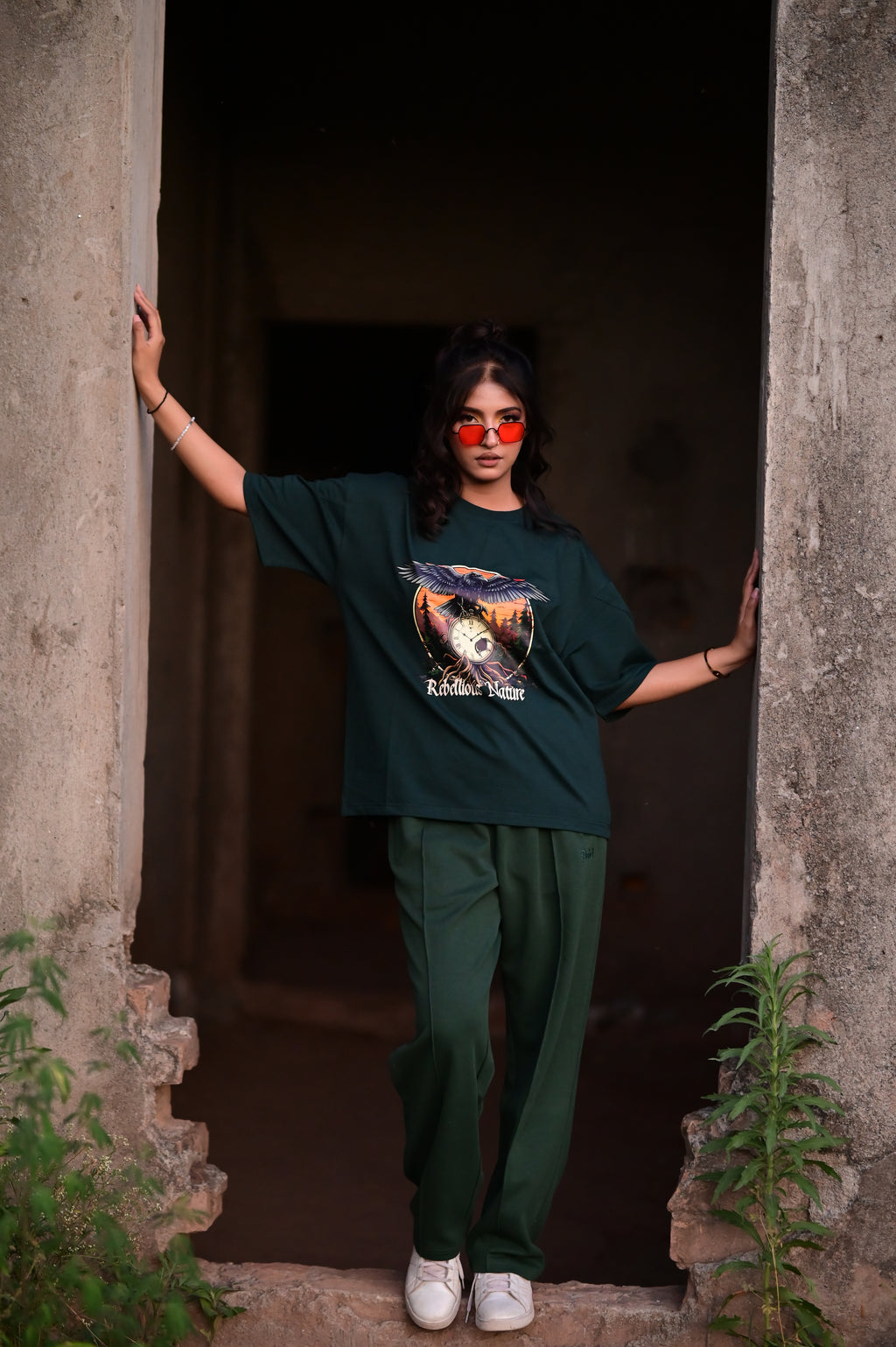 Rebellious Nature Oversized Graphic T-Shirt – Dark Green | French Terry Cotton