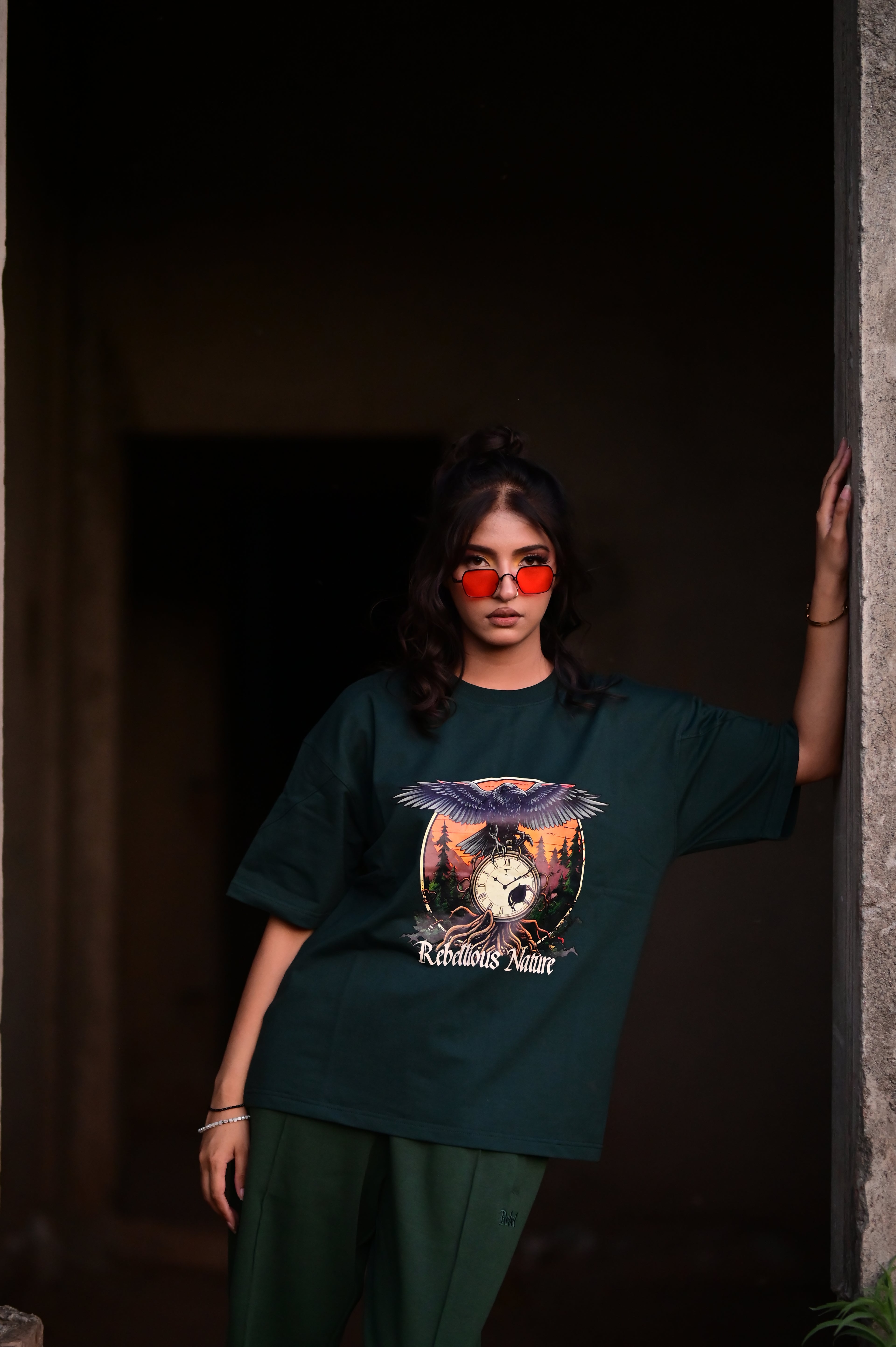 Rebellious Nature Oversized Graphic T-Shirt – Dark Green | French Terry Cotton