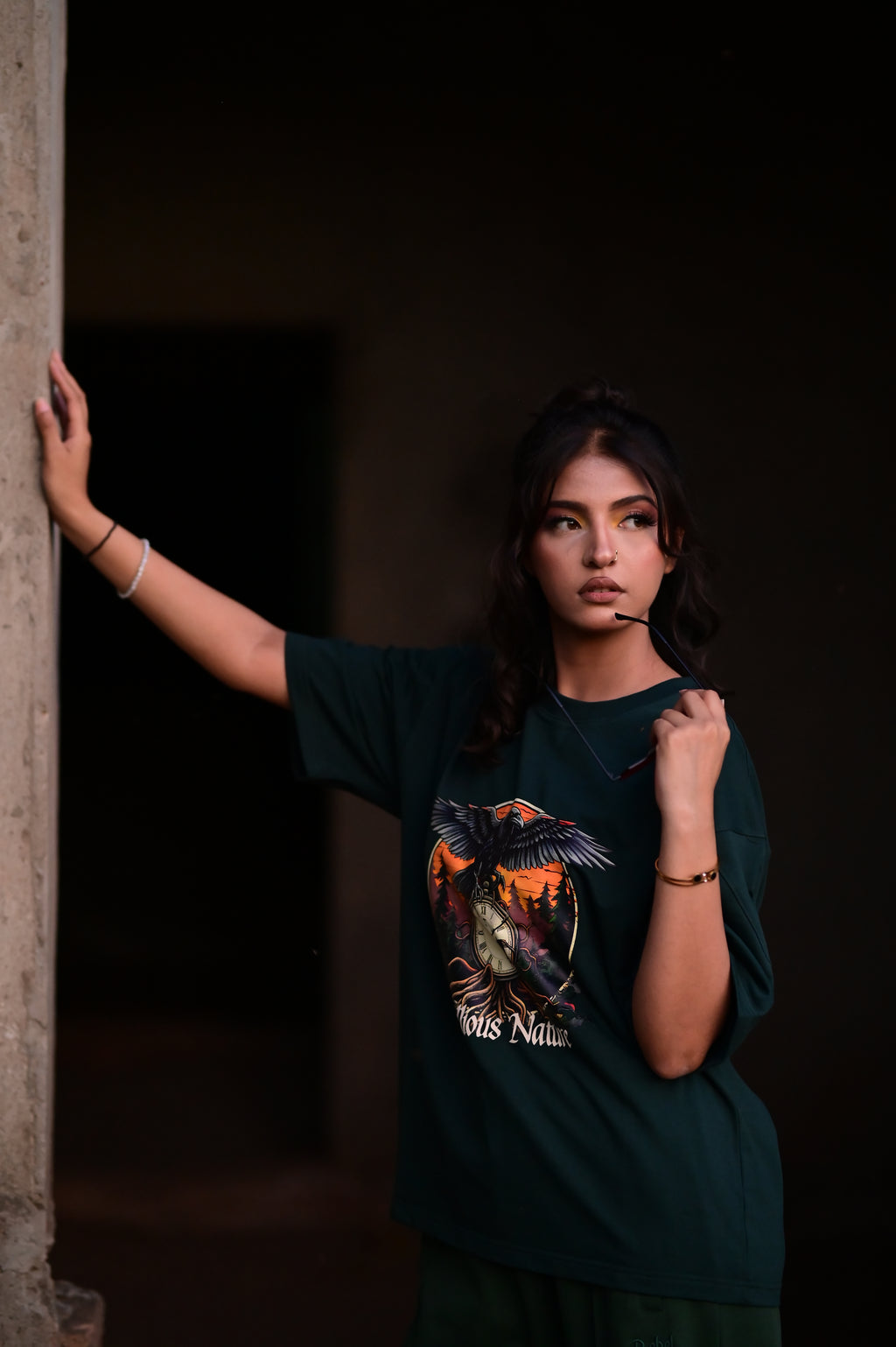 Rebellious Nature Oversized Graphic T-Shirt – Dark Green | French Terry Cotton