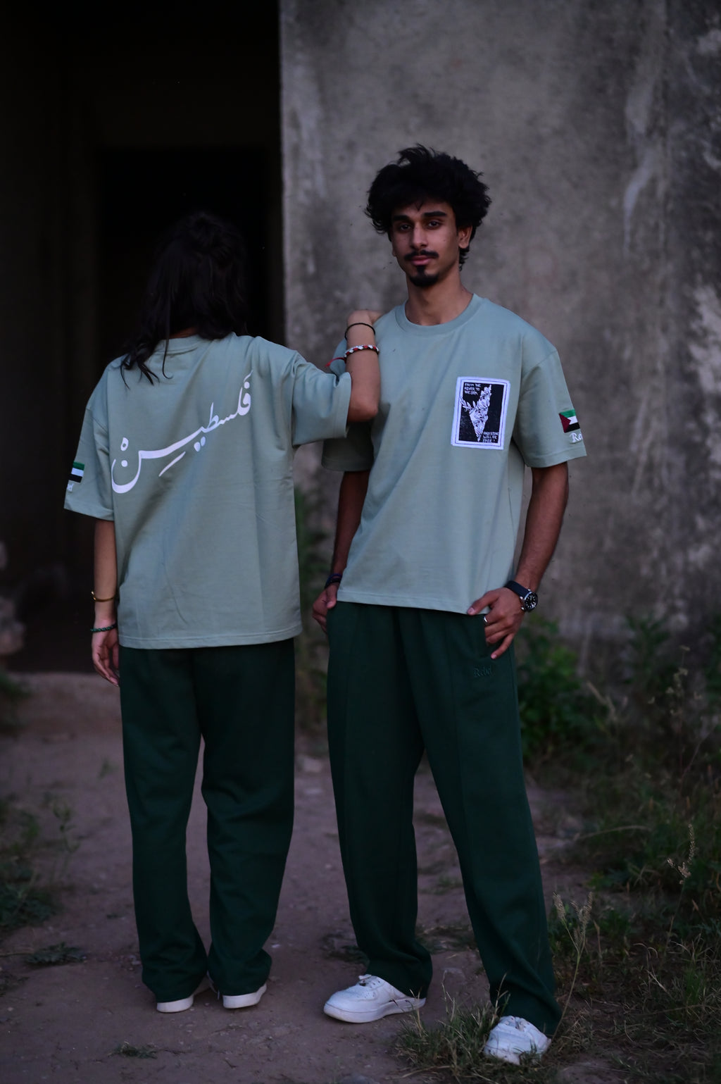 Palestine Solidarity Oversized T-Shirt – Olive Green | French Terry Cotton