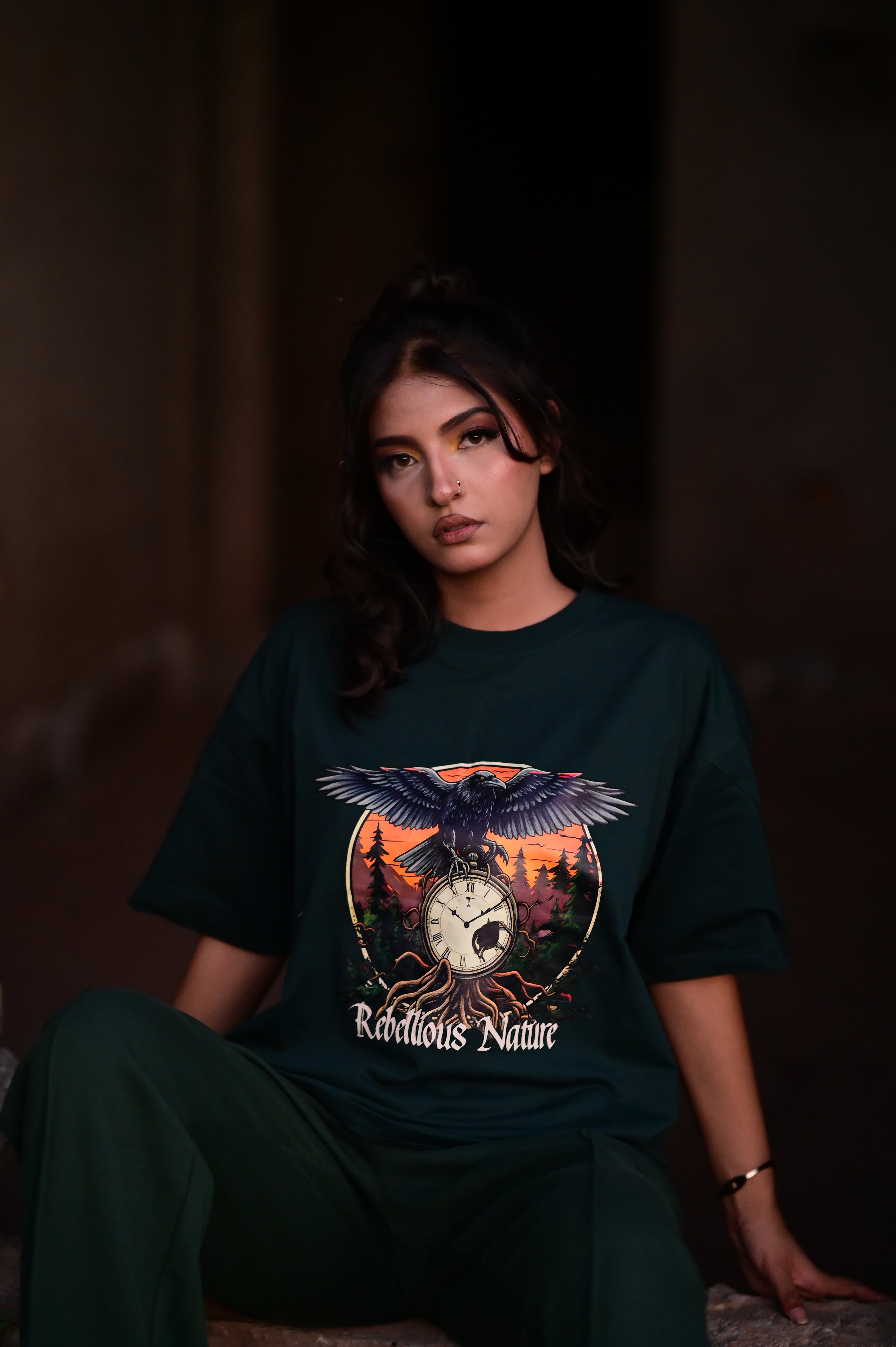 Rebellious Nature Oversized Graphic T-Shirt – Dark Green | French Terry Cotton