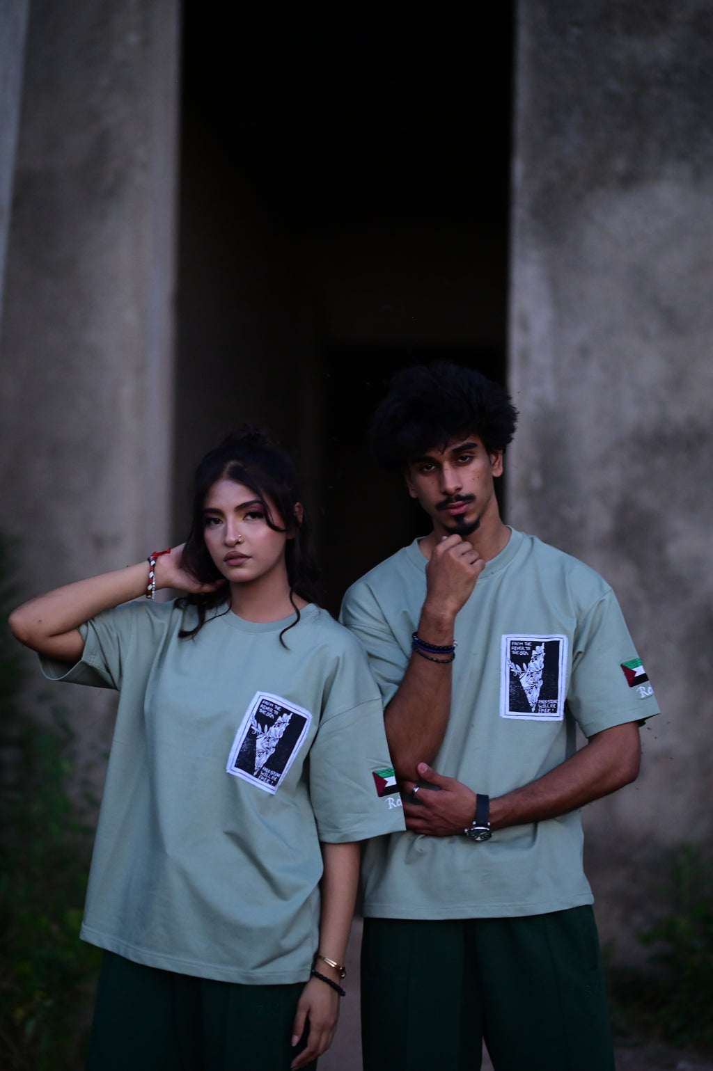 Palestine Solidarity Oversized T-Shirt – Olive Green | French Terry Cotton