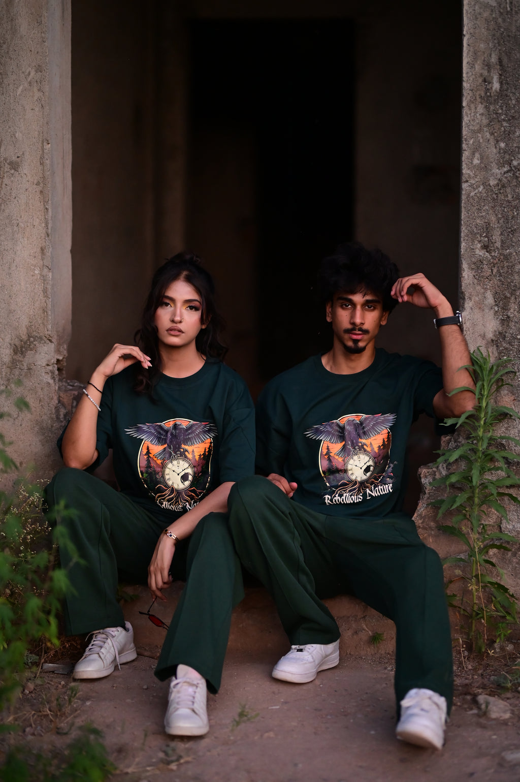 Rebellious Nature Oversized Graphic T-Shirt – Dark Green | French Terry Cotton