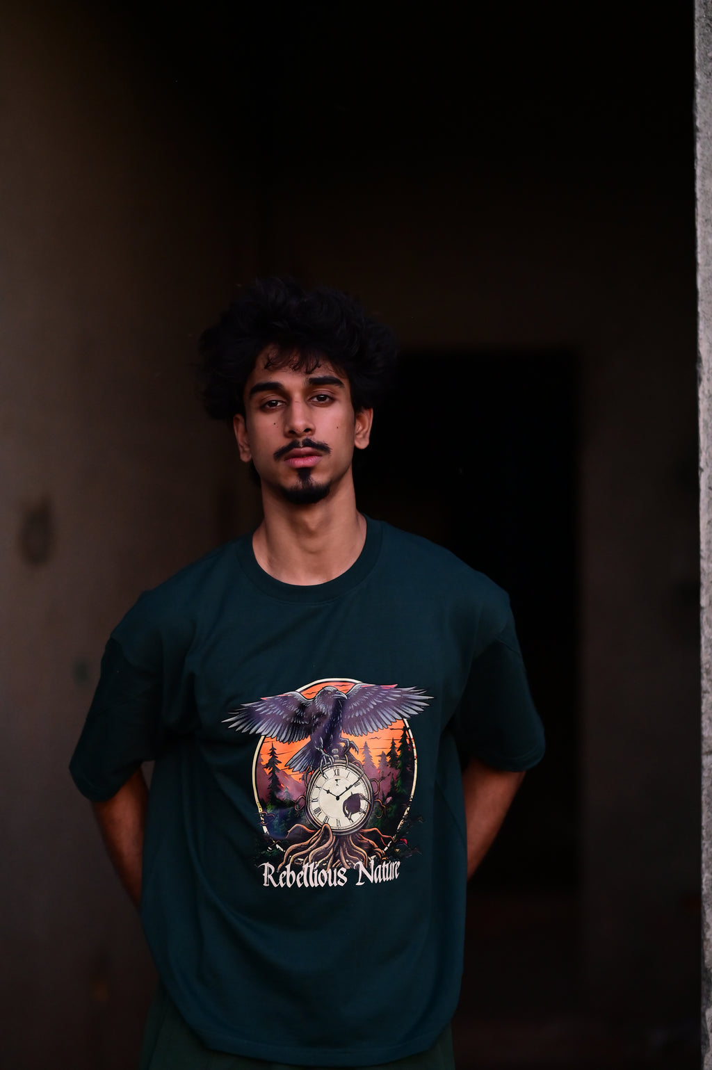 Rebellious Nature Oversized Graphic T-Shirt – Dark Green | French Terry Cotton