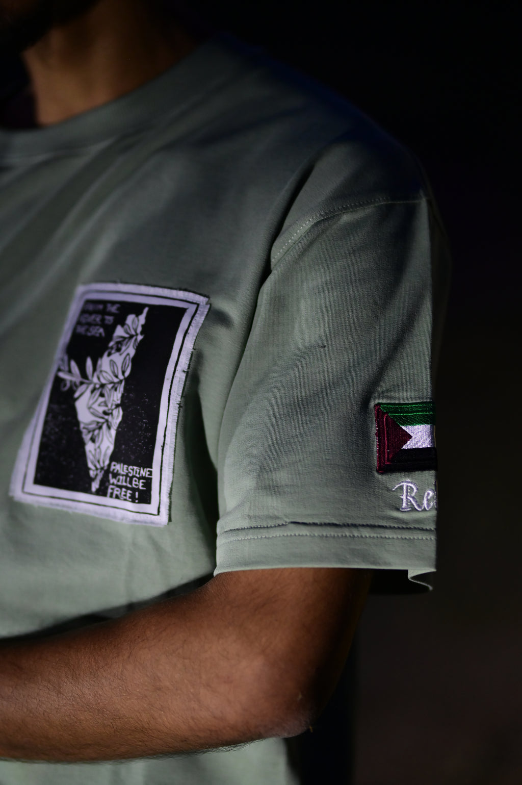 Palestine Solidarity Oversized T-Shirt – Olive Green | French Terry Cotton