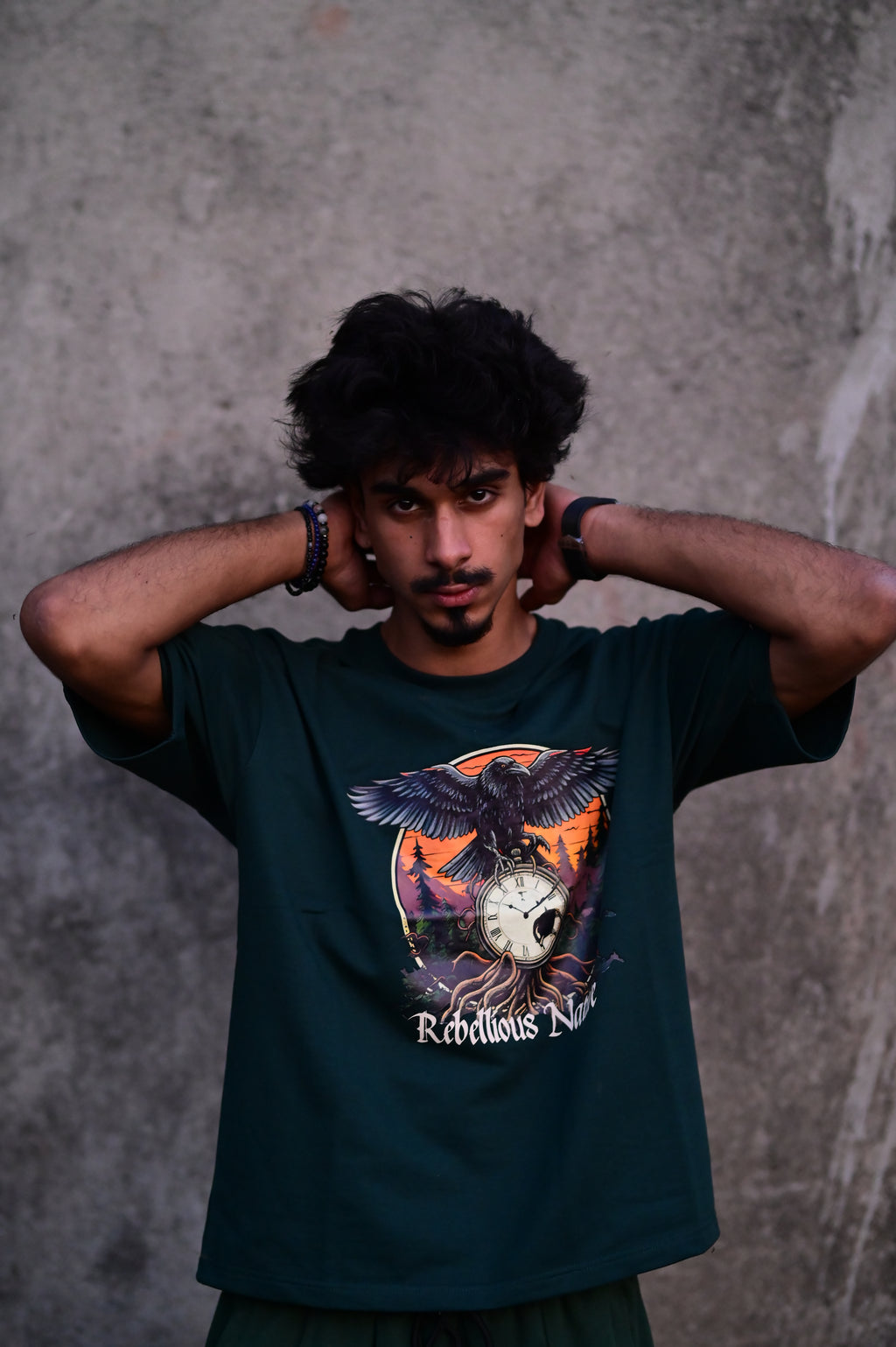 Rebellious Nature Oversized Graphic T-Shirt – Dark Green | French Terry Cotton