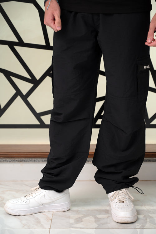 Black Nylon Cargo Trouser
