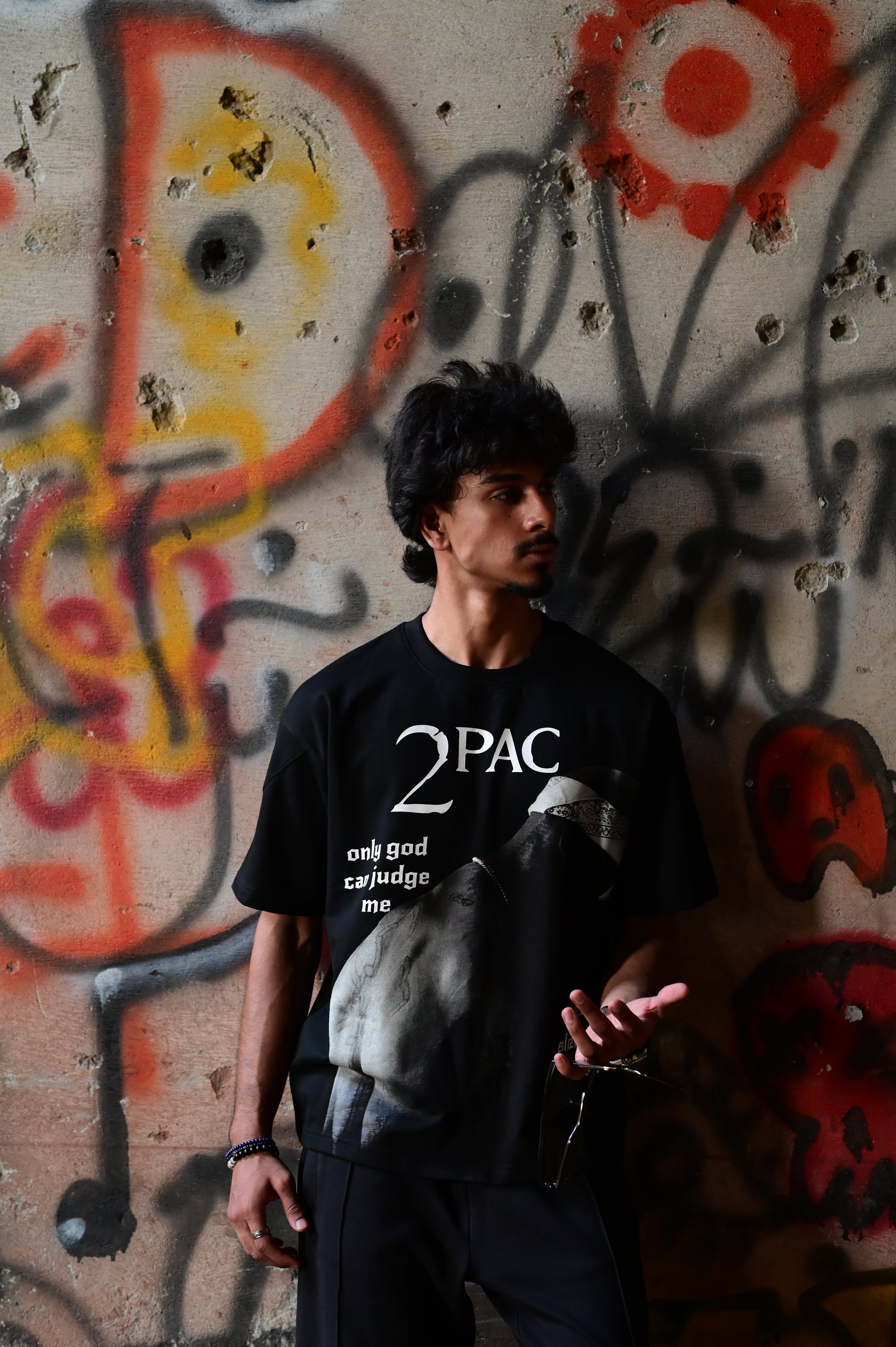 2Pac Oversized Graphic T-Shirt – Black | French Terry Cotton