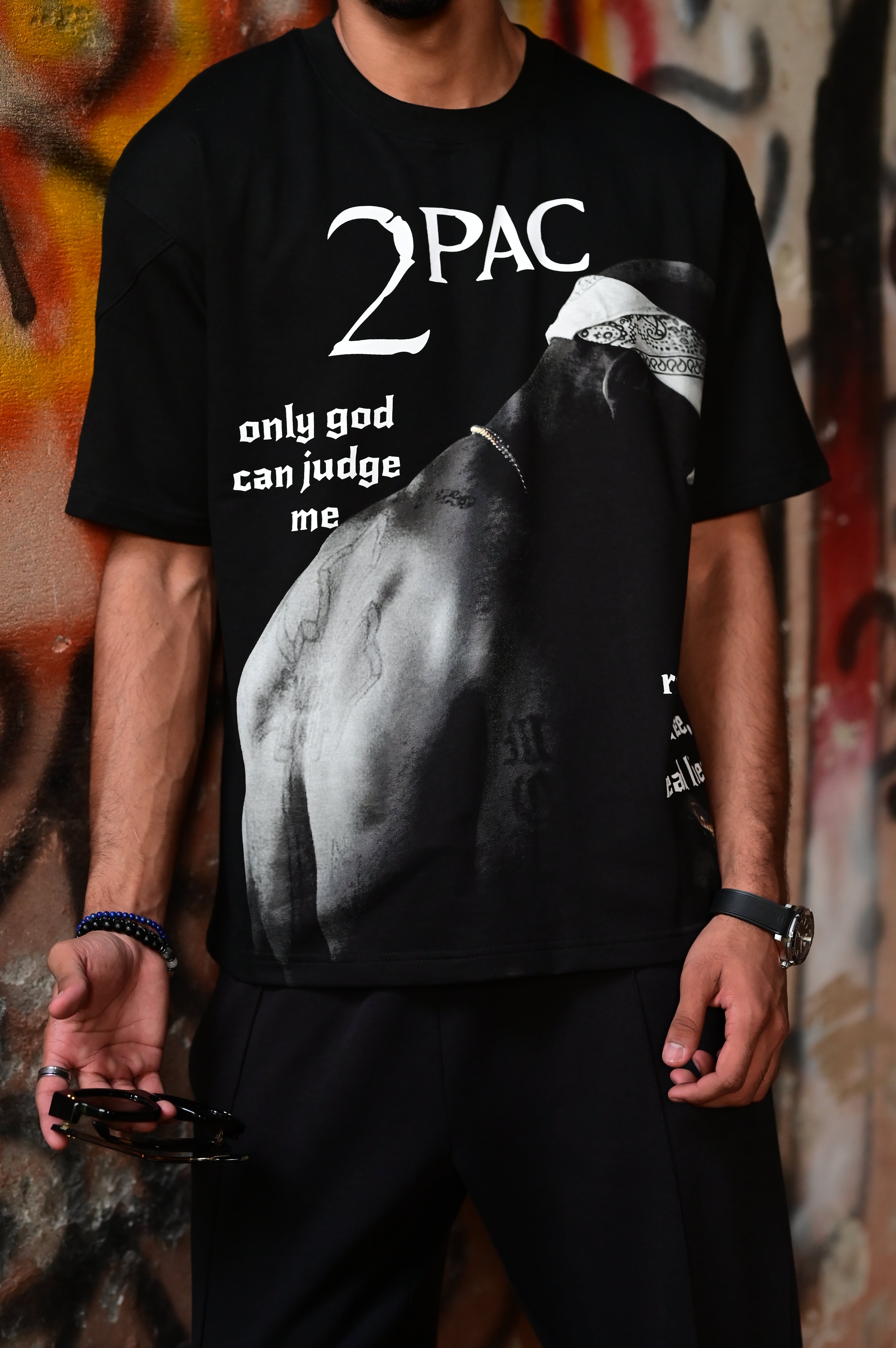 2Pac Oversized Graphic T-Shirt – Black | French Terry Cotton