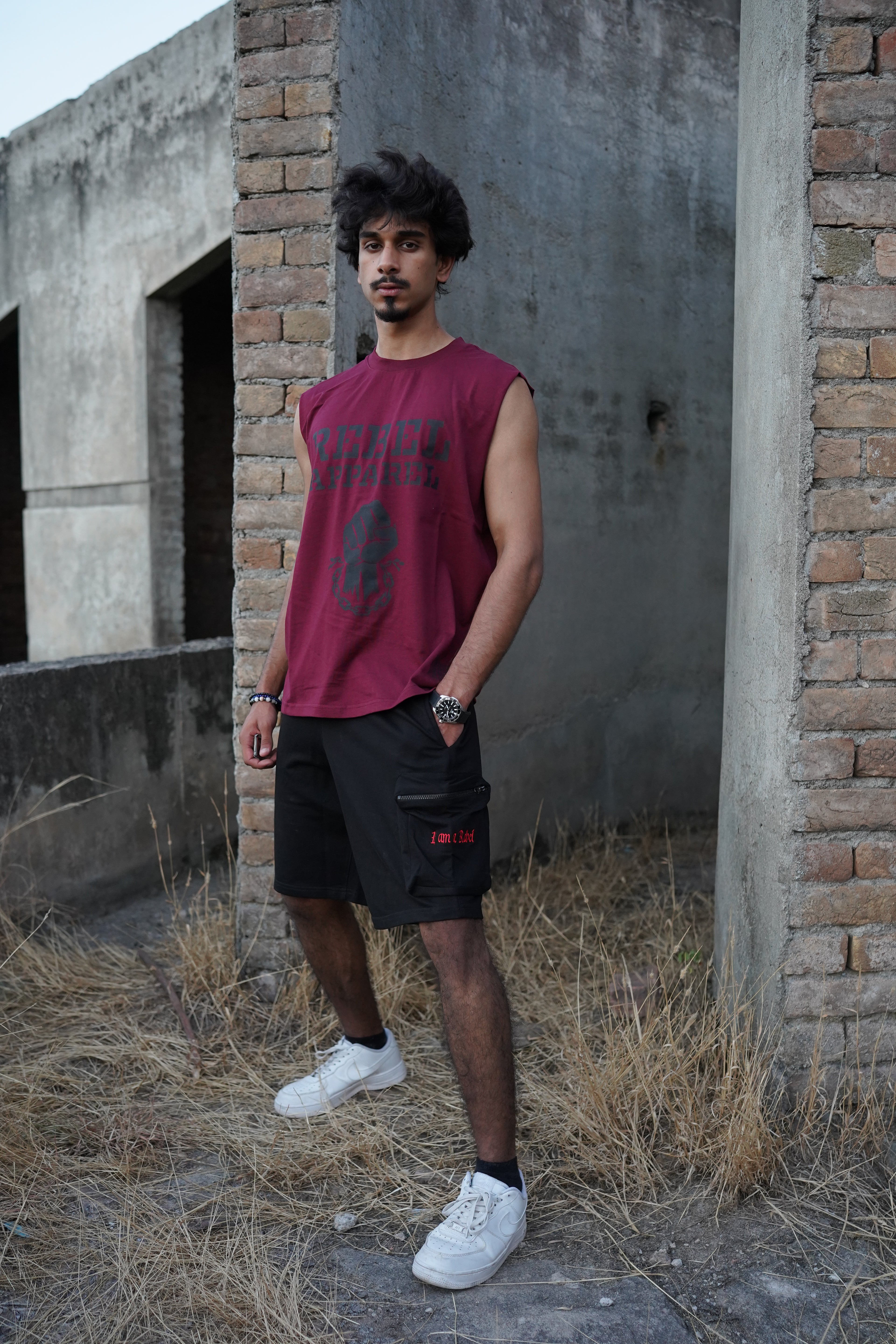I Am A Rebel Cargo Shorts – Black | French Terry Cotton